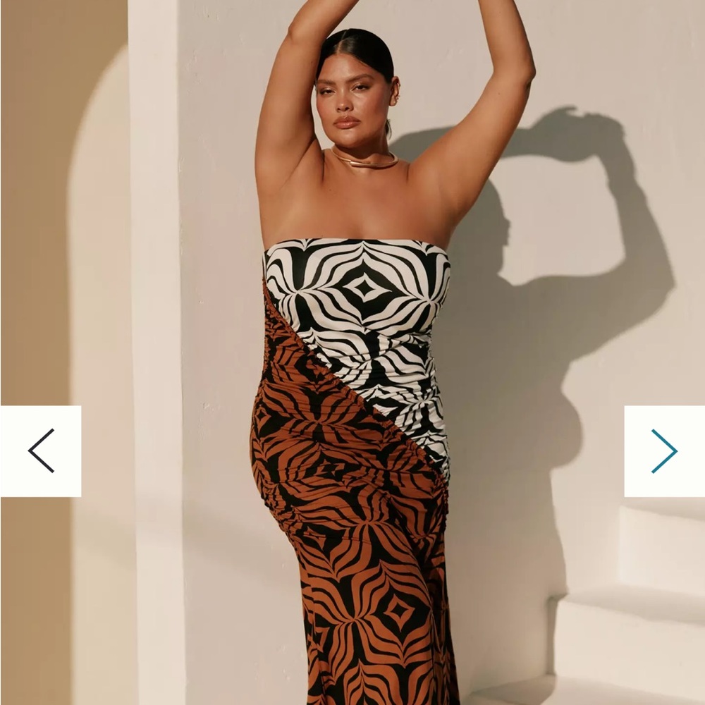Anthropologie Strapless Zebra-Print Maxi Dress in Black, White & Brown